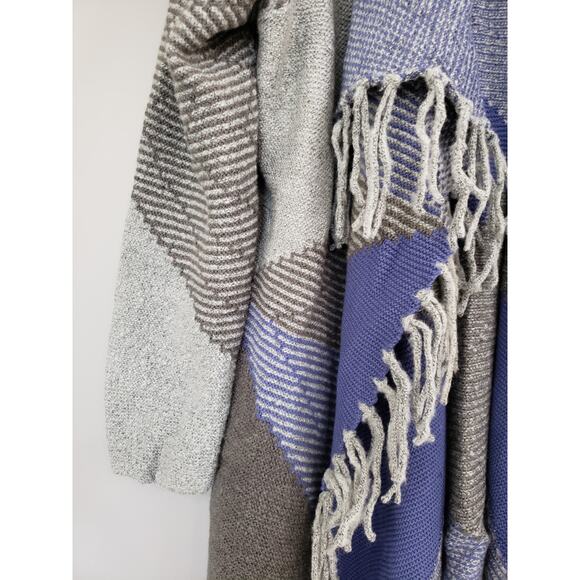 NEW Western Sweater Poncho Cardigan Fringe‎ Blue Gray Raffaella Women's 2X Plus - Picture 4 of 6